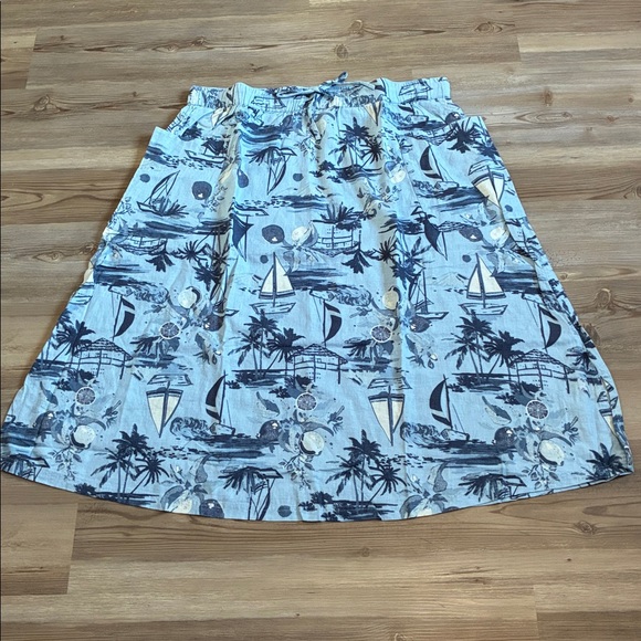 Denim & Co. Women's Naturals Sailboat print Linen Blend Midi Skirt XLP NWOT - Picture 2 of 10